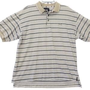 Eagle Golf Short Sleeve Polo Mens Large White Tan Striped Classic Cotton Shirt